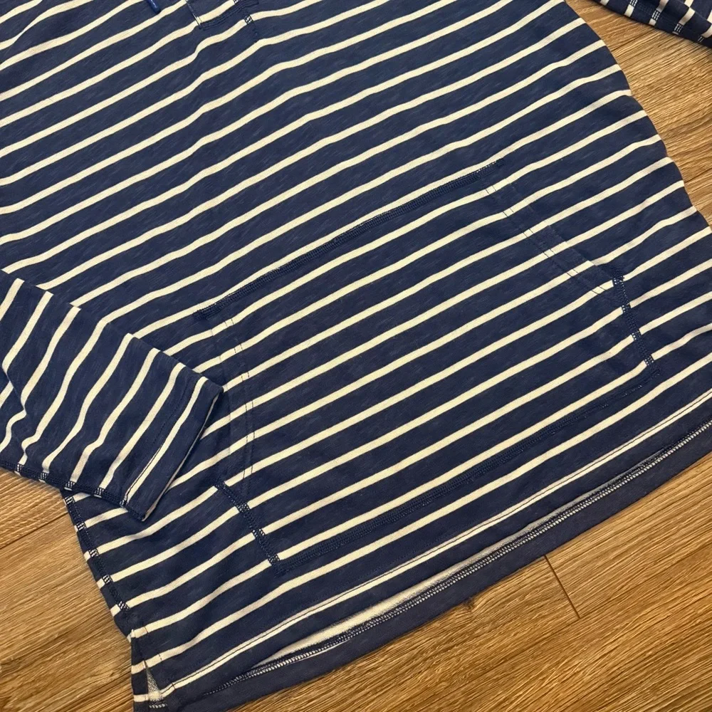 J Crew Blue and White Striped Henley Hooded Pullover Mens Large EUC